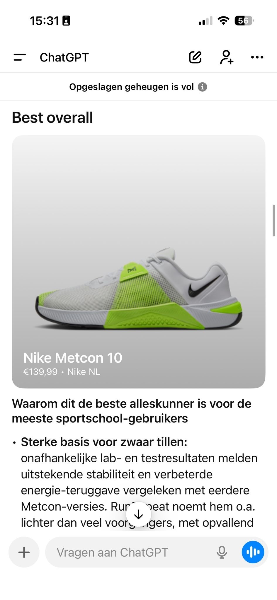 Screenshot van een chat met ChatGPT