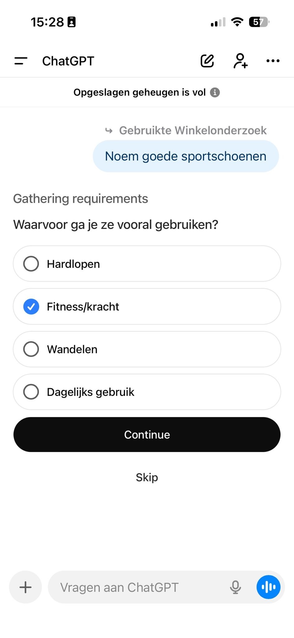 Screenshot van een chat met ChatGPT