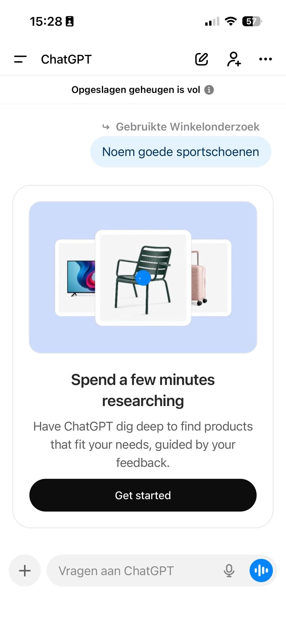 Screenshot van een chat met ChatGPT