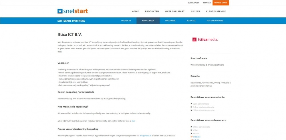 Bedrijfspagina Ittica Media op Snelstart